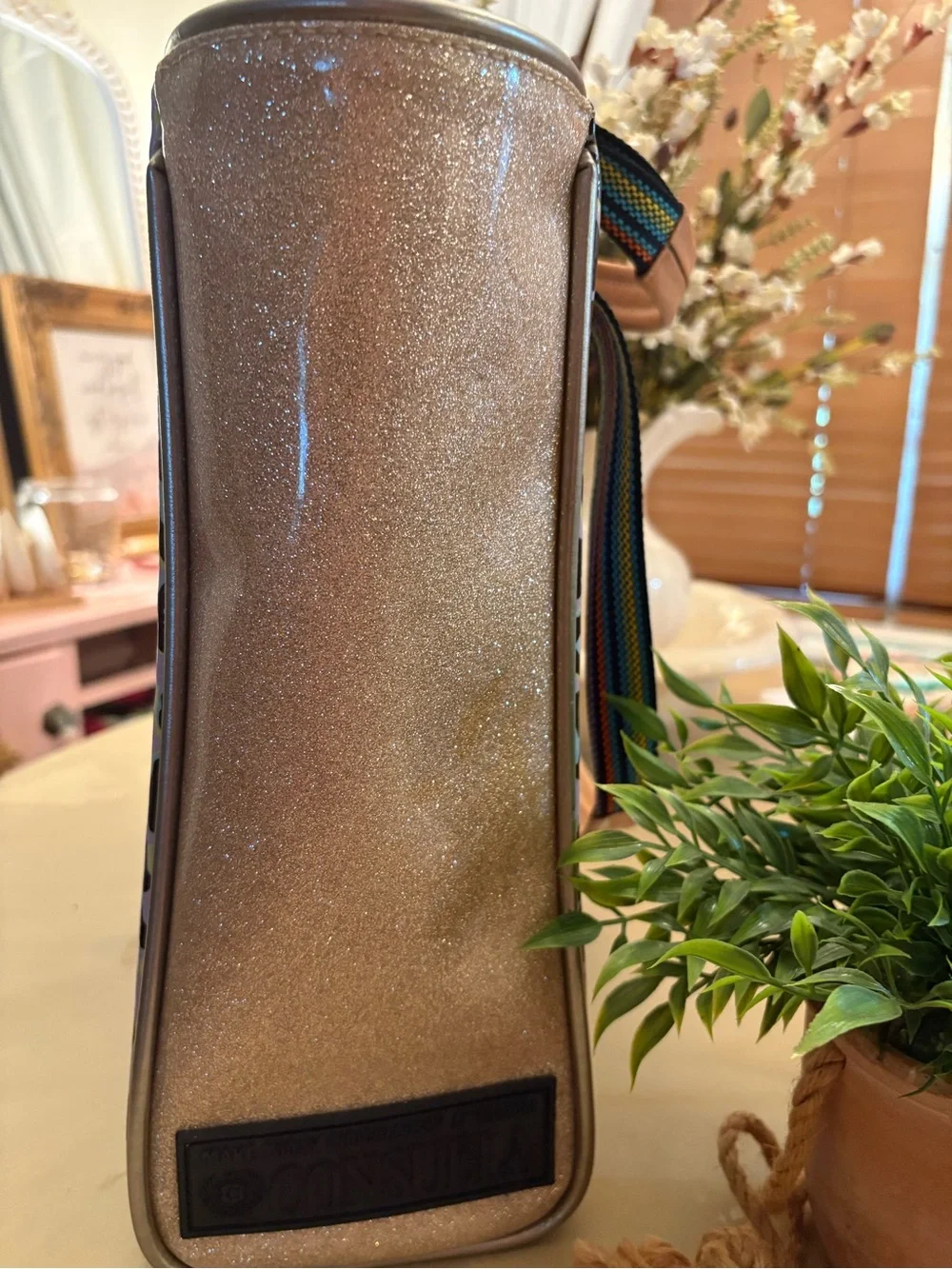 Leopard Print Tote Bag with Rainbow Straps - Multicolor
